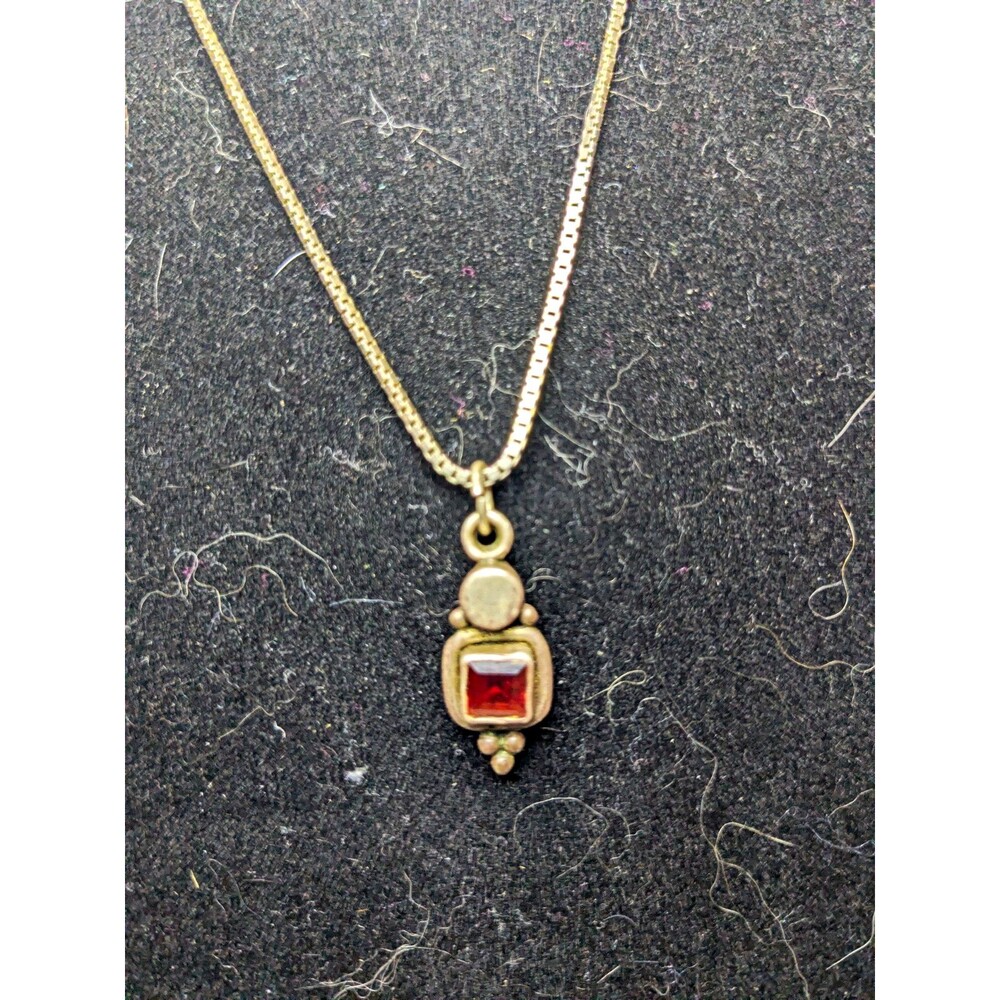 925 Italy Box Chain With Sterling Silver & Garnet Pendant